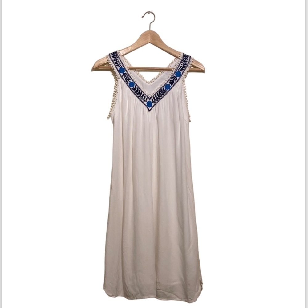 Loft white embroidered mini dress . Size S